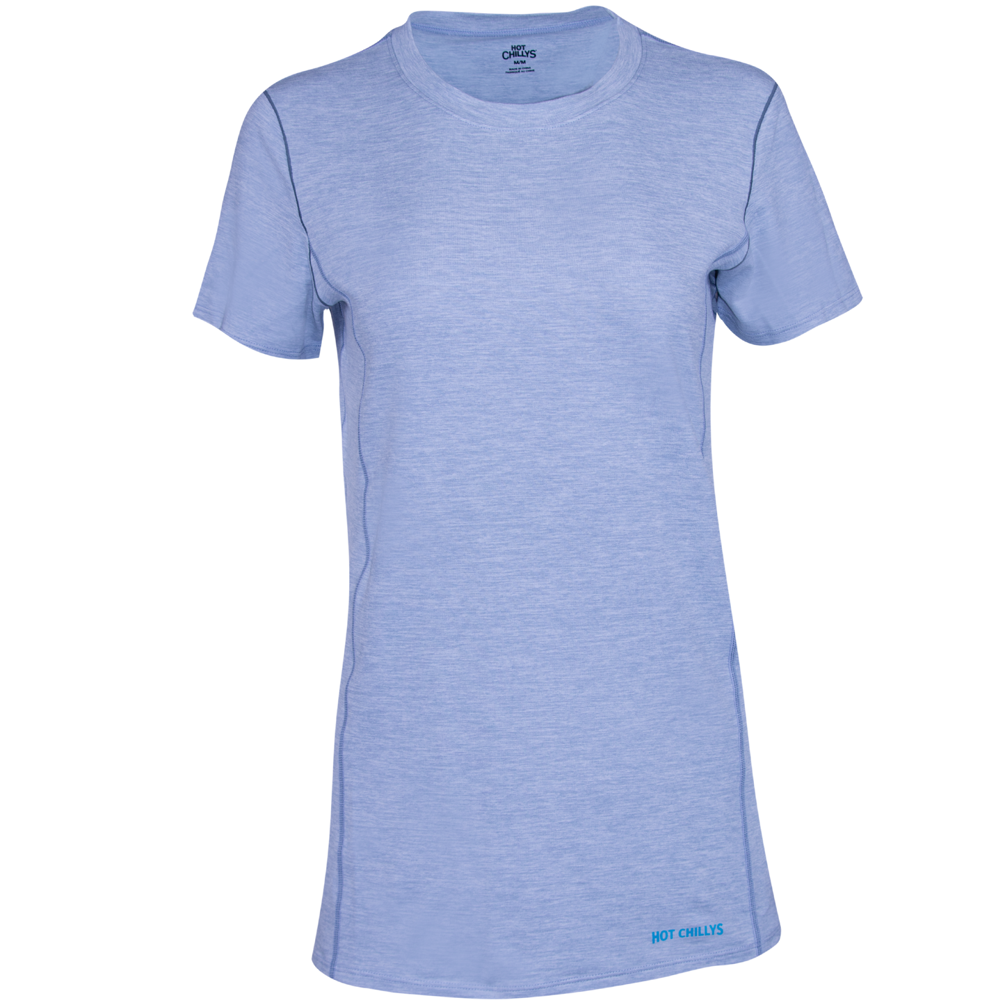 Hot Chillys Clima-Tek moisture wicking tee for women in light blue activewear short sleeve shirt
