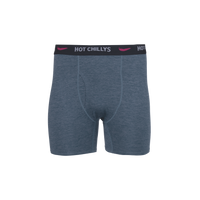 Hot Chillys men's boxer briefs in gray with Clima-Tek moisture wicking underwear technology for all-day comfort