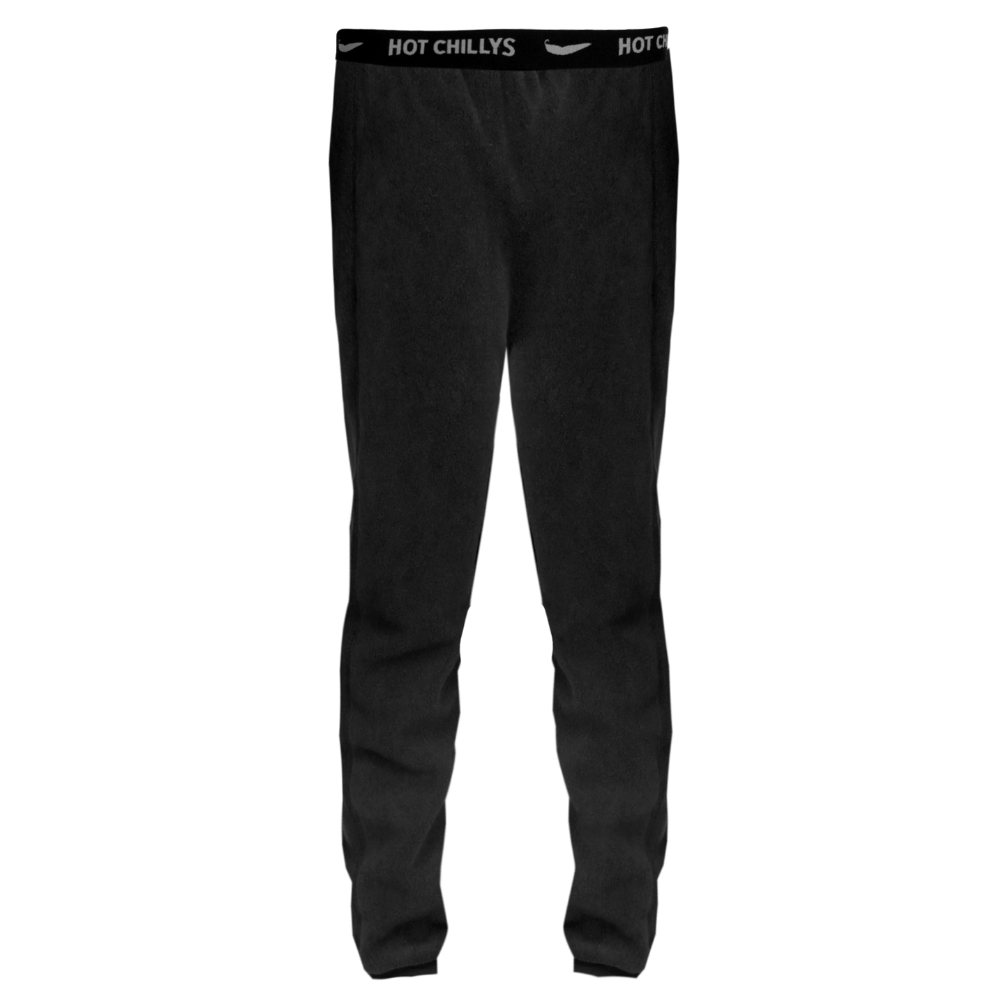Hot Chillys black kids fleece thermal base layer pants with branded waistband for warmth
