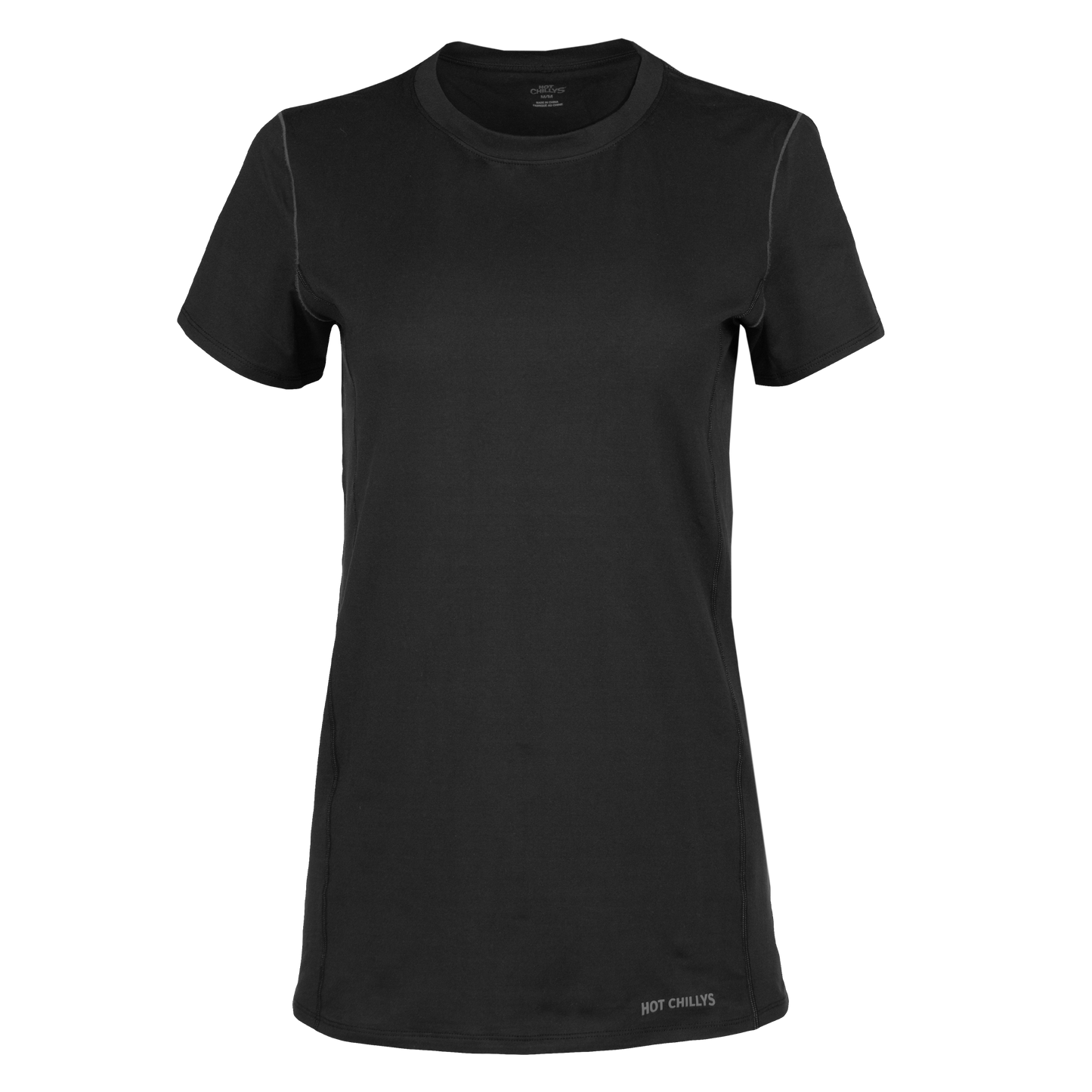 Hot Chillys black moisture wicking thermal tee women with short sleeves and crew neck