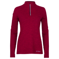 Hot Chillys women's cold weather thermal shirt in red with long sleeves and quarter zip