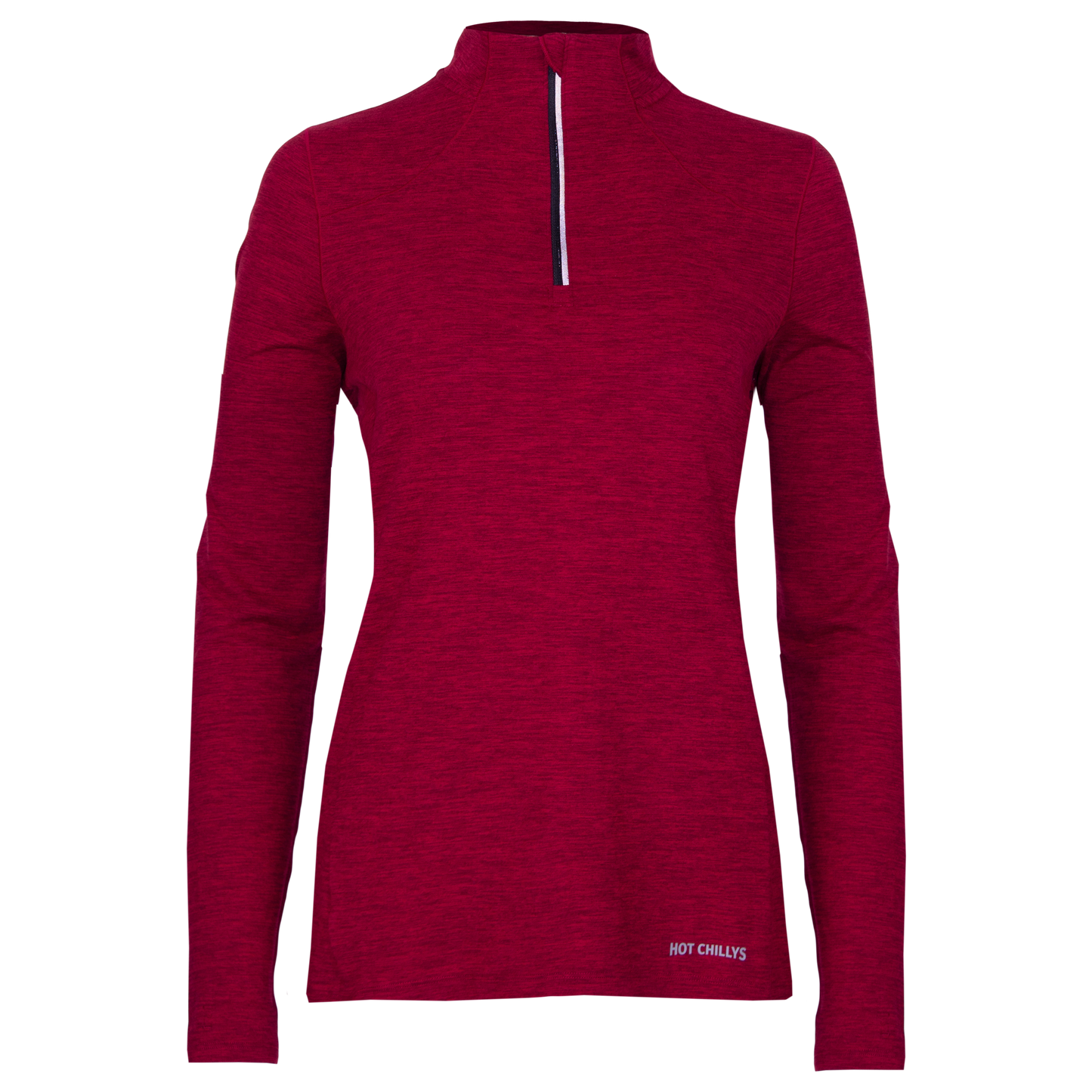 Hot Chillys women's cold weather thermal shirt in red with long sleeves and quarter zip