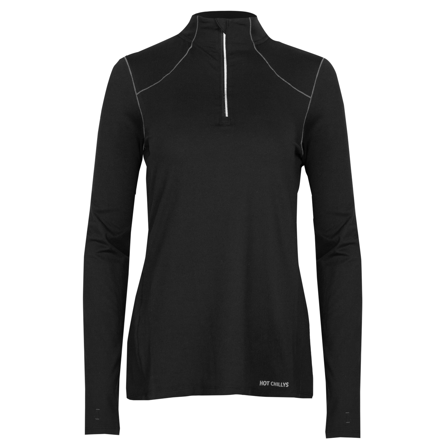 Hot Chillys women's thermal base layer in black with quarter zip and long sleeves