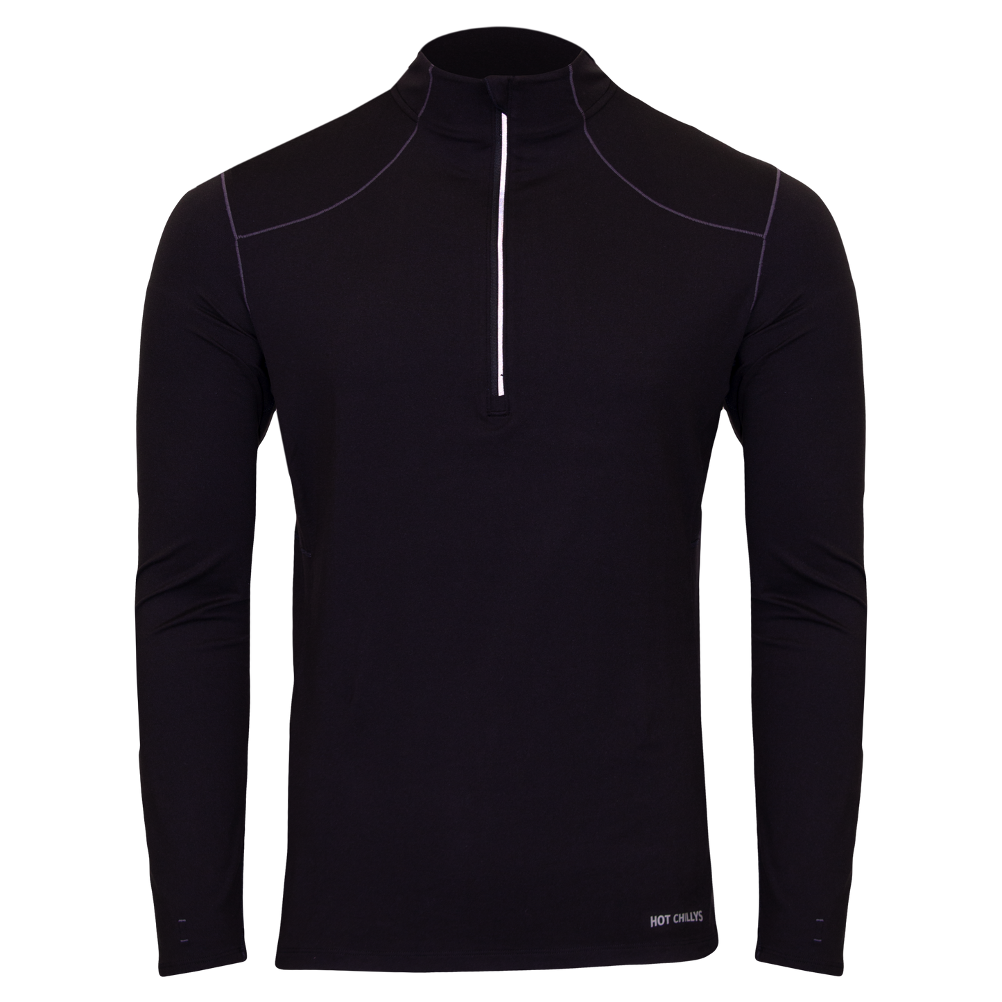 Hot Chillys men's black thermal zip shirt with long sleeves and quarter zip collar