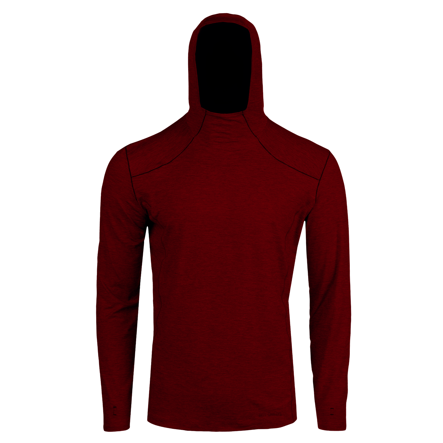 Hot Chillys men's hooded thermal shirt in deep red with long sleeves and snug fit