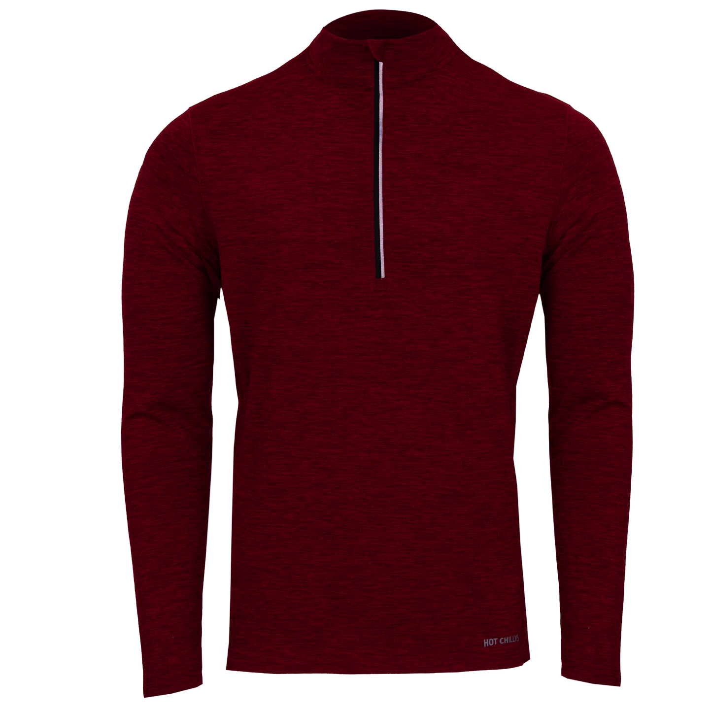 Hot Chillys men's thermal base layer top in dark red with quarter zip and long sleeves