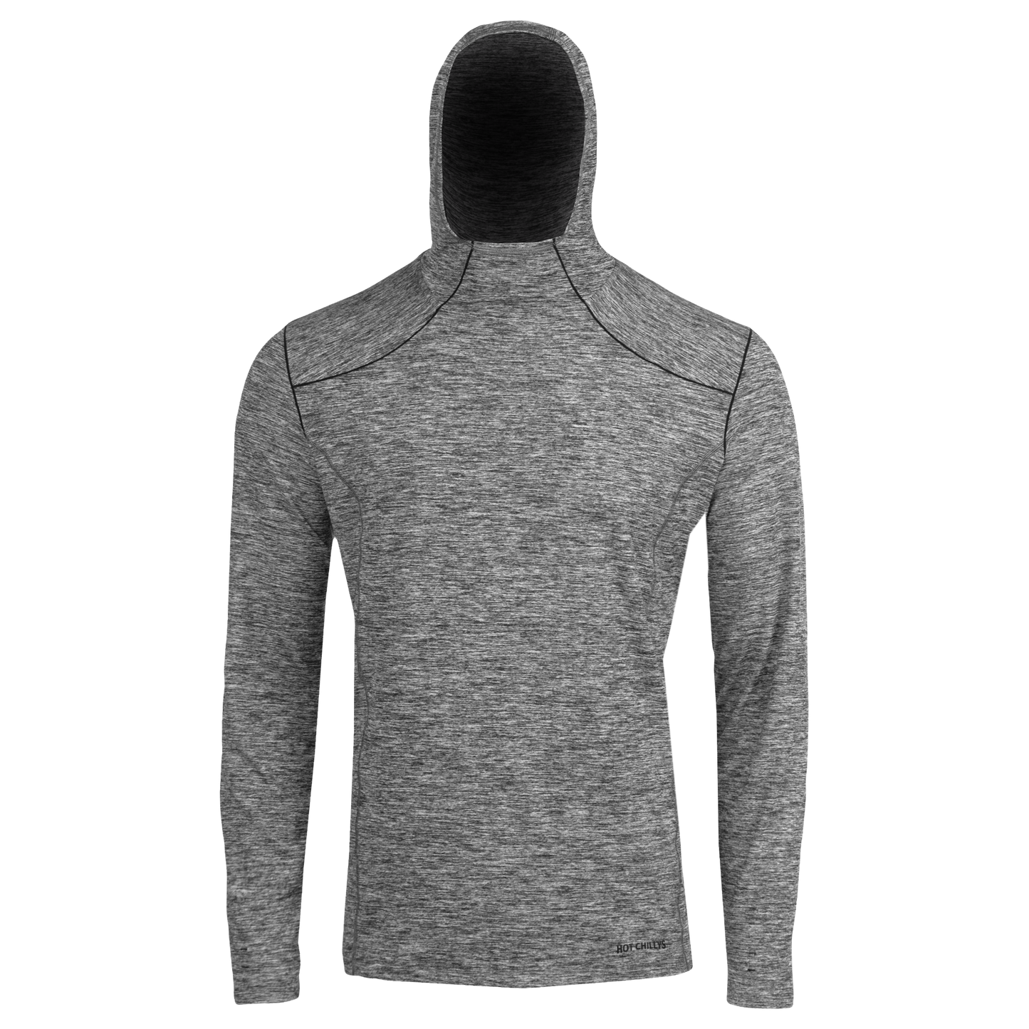 Hot Chillys grey warm winter hoodie for men with long sleeves and fitted hood