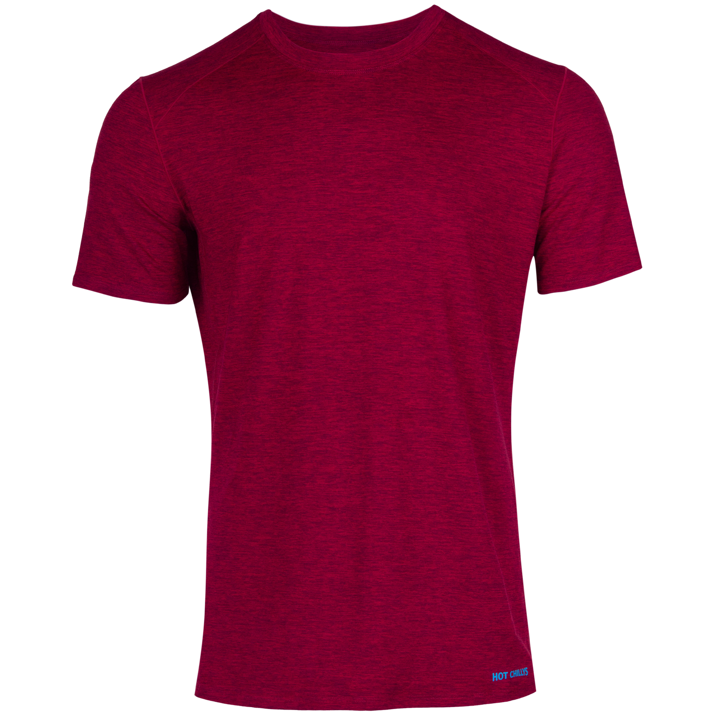 Hot Chillys red crewneck warm performance t-shirt for winter sports with short sleeves