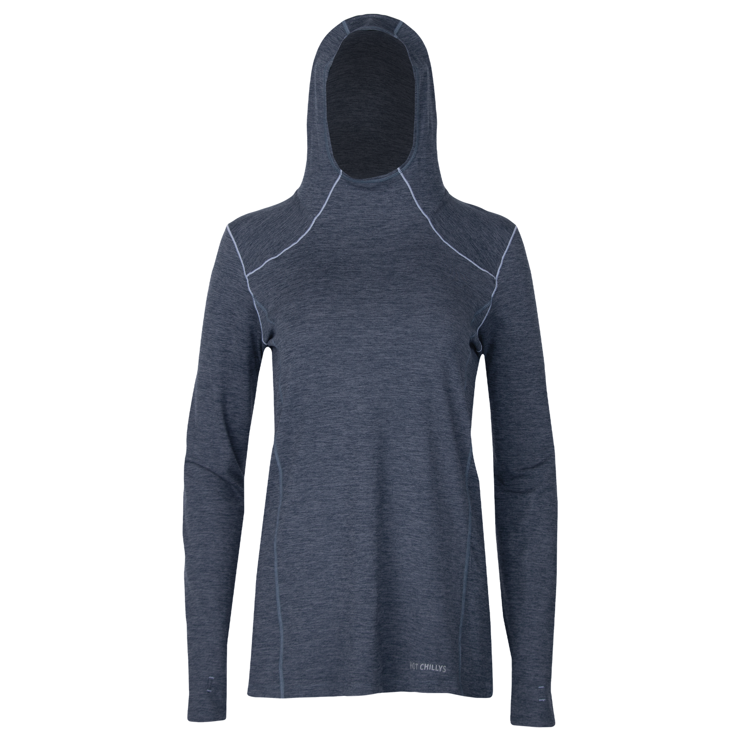 Hot Chillys women's thermal hoodie in dark gray with long sleeves and fitted hood