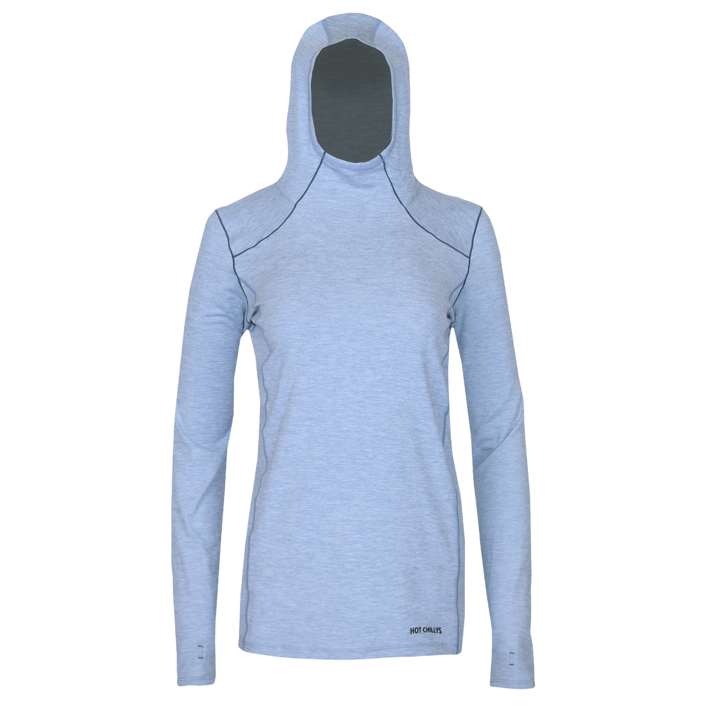 Hot Chillys women's thermal hoodie in light gray with fitted design and long sleeves for cold weather