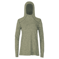 Hot Chillys women's thermal hoodie in light gray with fitted long sleeves and hood