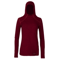 Hot Chillys women's thermal hoodie in deep red with long sleeves and fitted hood